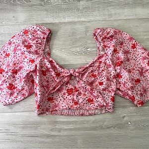 H&M Floral Puff Sleeve Crop Blouse